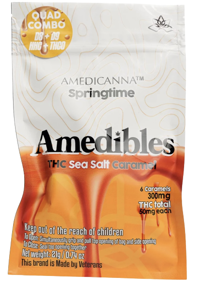 a bag of Amedibles THC Sea Salt Caramel